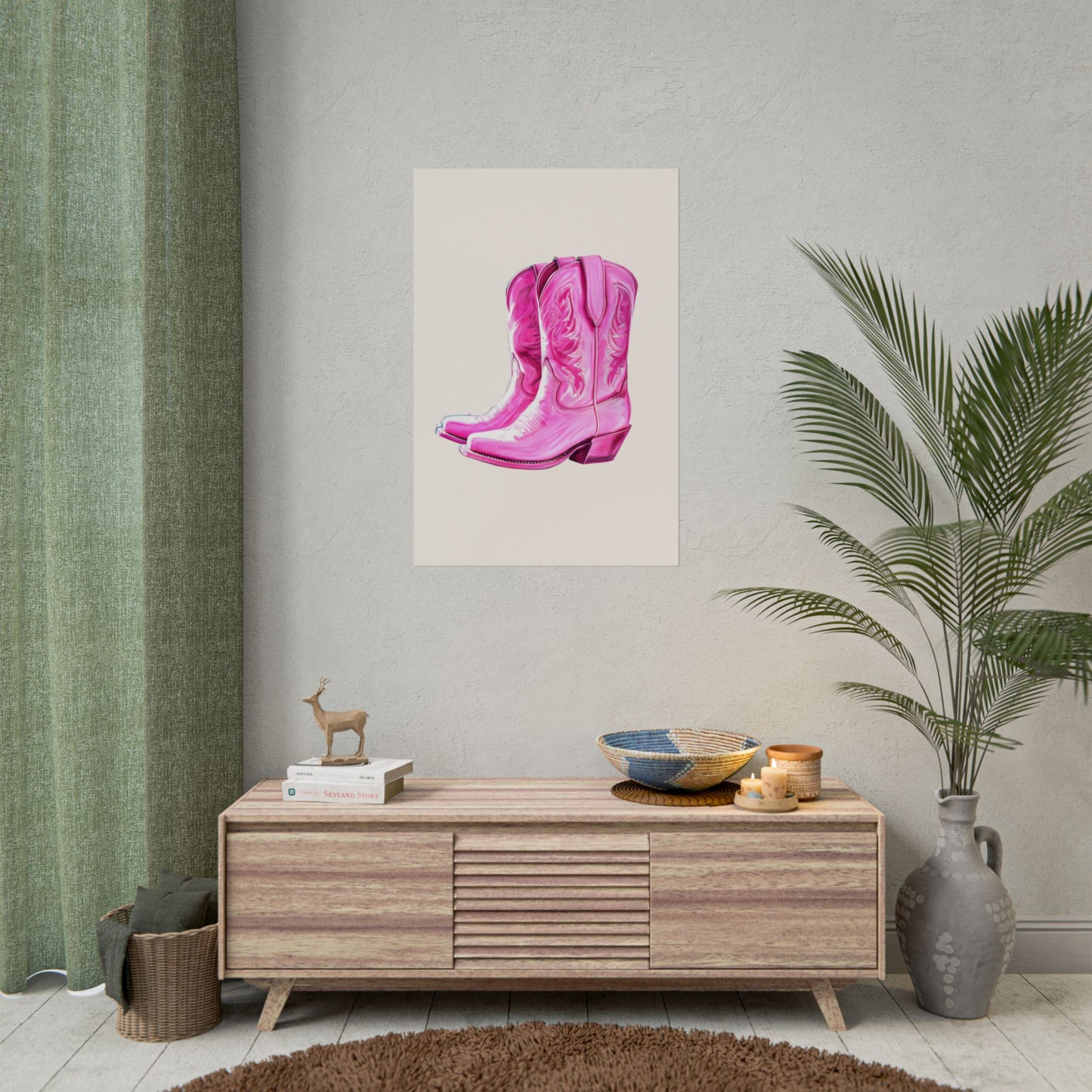 Pink Cowgirl Boots Wall Art Rolled Poster
